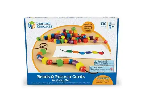 Learning Resources Мъниста за нанизване, дървени, 108 броя, с включени 20 активни карти