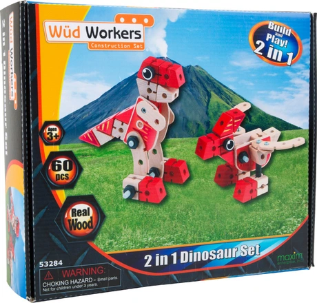 Wud Workers Конструкторски комплект Динозаври 2 в 1, 7806