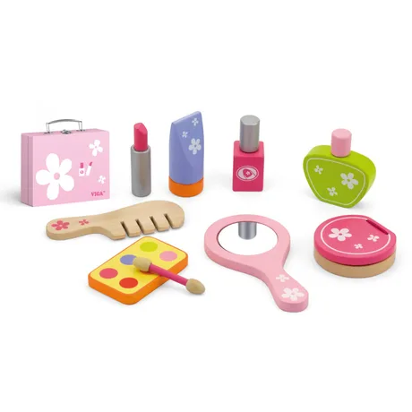 Детски козметичен комплект за разкрасяване Viga Toys – дървен комплект за грим и ролеви игри