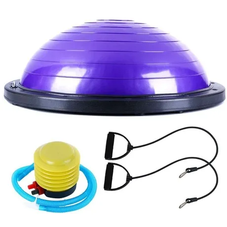 Полутопка за баланс BOSU BALL, 58.5 см, С твърда основа и ластици, Лилав 