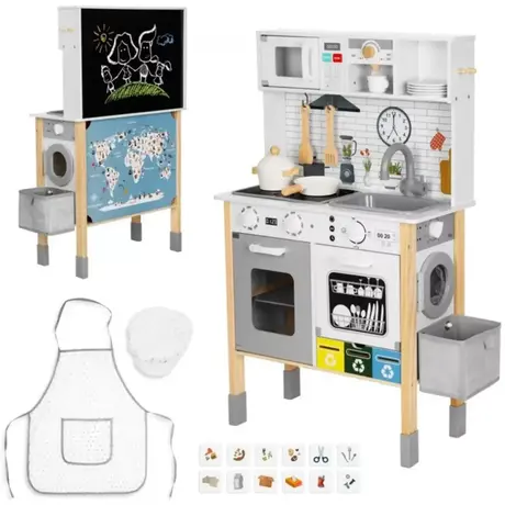 Детска дървена кухня 9 в 1 Jolly Toy - мултифункционална кухня с пералня, фурна и дъска за игра
