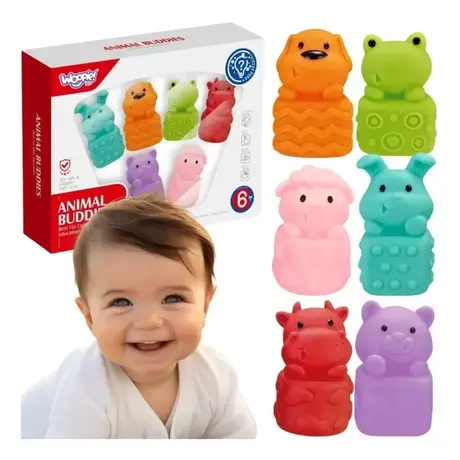 Бебешки сензорни животни 6 броя – меки играчки за гризане и баня Jolly