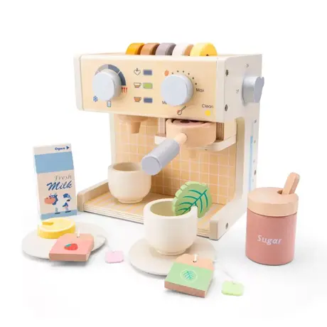 Дървена кафемашина с капсули и аксесоари New Classic Toys – комплект за ролеви игри
