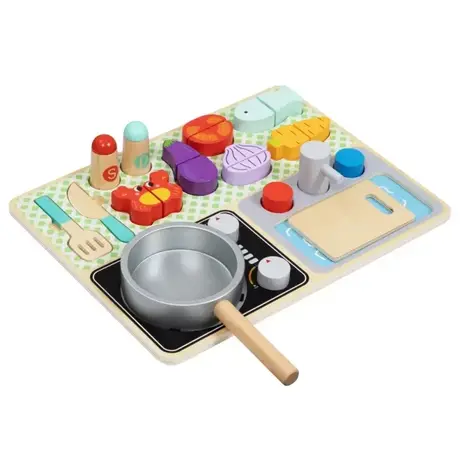 Дървен готварски комплект с тиган и продукти – Tooky Toy