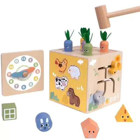 Монтесори дървен куб с активности 5в1 Фермата Tooky Toy – дидактическо кубче за игра и развитие