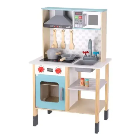Детска дървена кухня с дъска за писане и аксесоари Tooky Toy – кухня за игра с печка и мивка
