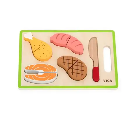 Дървен Монтесори комплект за рязане на месо Viga Toys – основни житейски умения