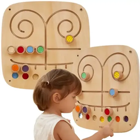Сензорно табло лабиринт с текстури и цветове – VIGA Toys дървени игри за стена