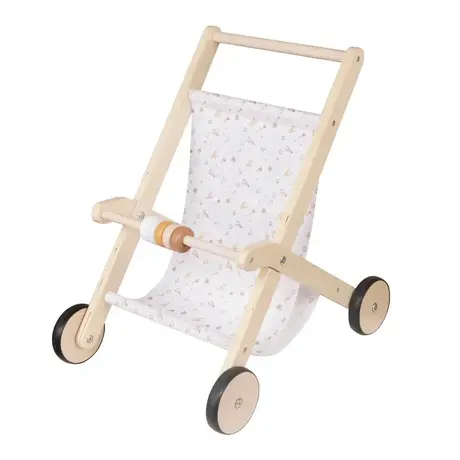 Детска Дървена Количка за Кукли GINGER HOME с Мек Текстилен Кош