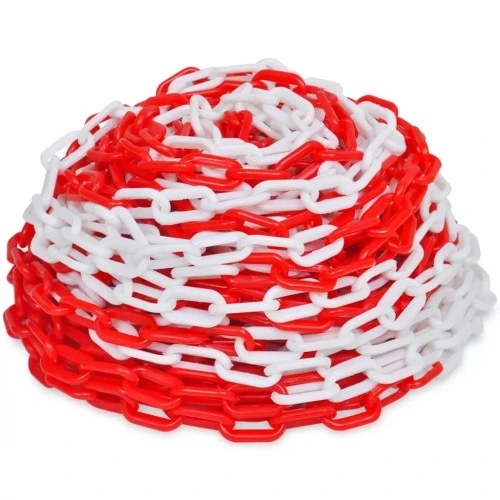 Сигнална верига за ограждане, PVC, Червен с бял, Цена за метър