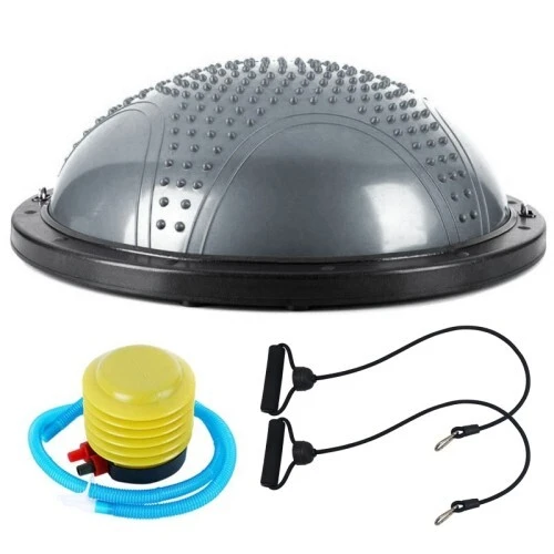 Полутопка за баланс BOSU BALL, 58.5 см, С твърда основа и ластици, Сив