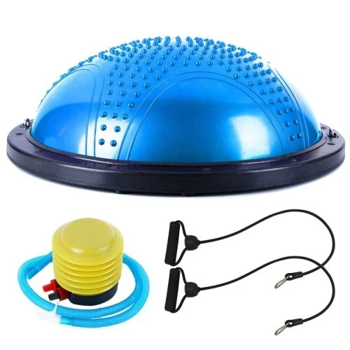 Полутопка за баланс BOSU BALL, 58.5 см, С твърда основа и ластици, Син