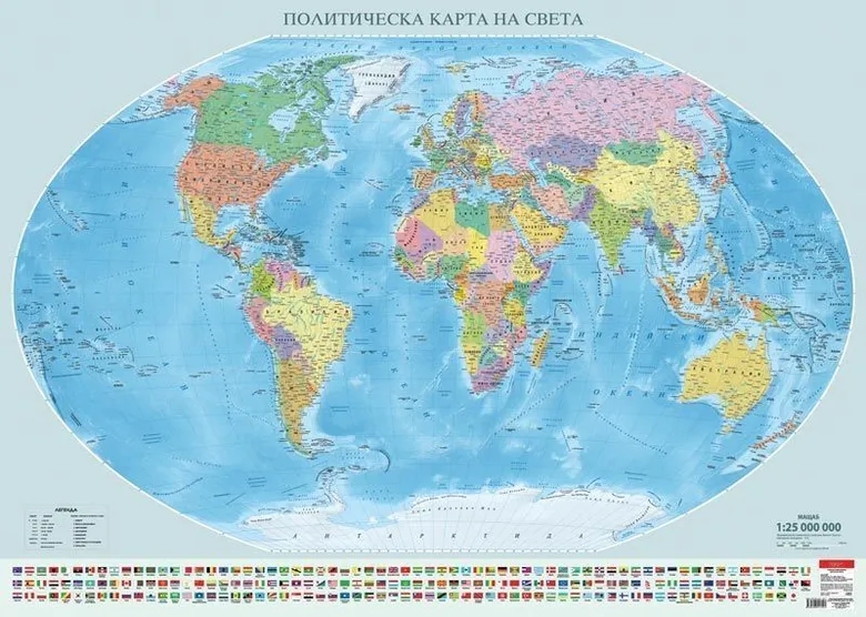 Стенна карта на Света полититическа 70/100 