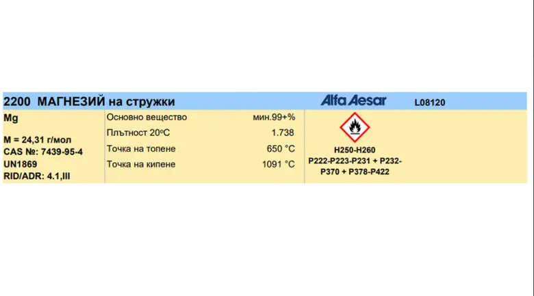  Магнезий метал на стружки за синтез, 100 g