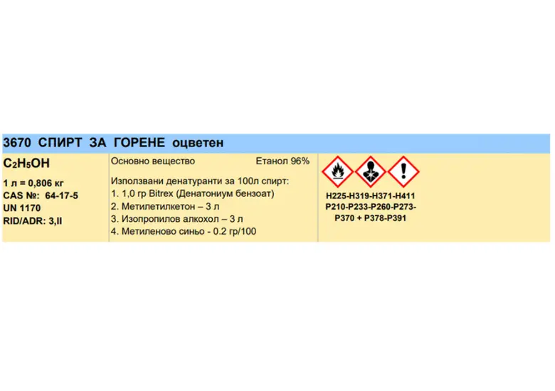  Спирт за горене, син, 1L