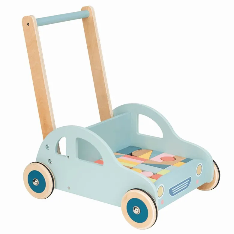 Дървена проходилка с конструктор Кола от Lelin toys