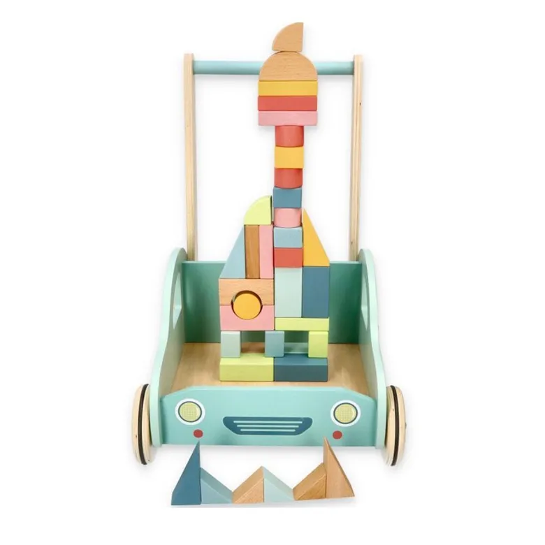 Дървена проходилка с конструктор Кола от Lelin toys