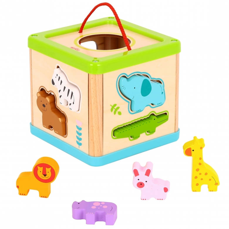 Дървено кубче за сортиране с животни от Tooky toy
