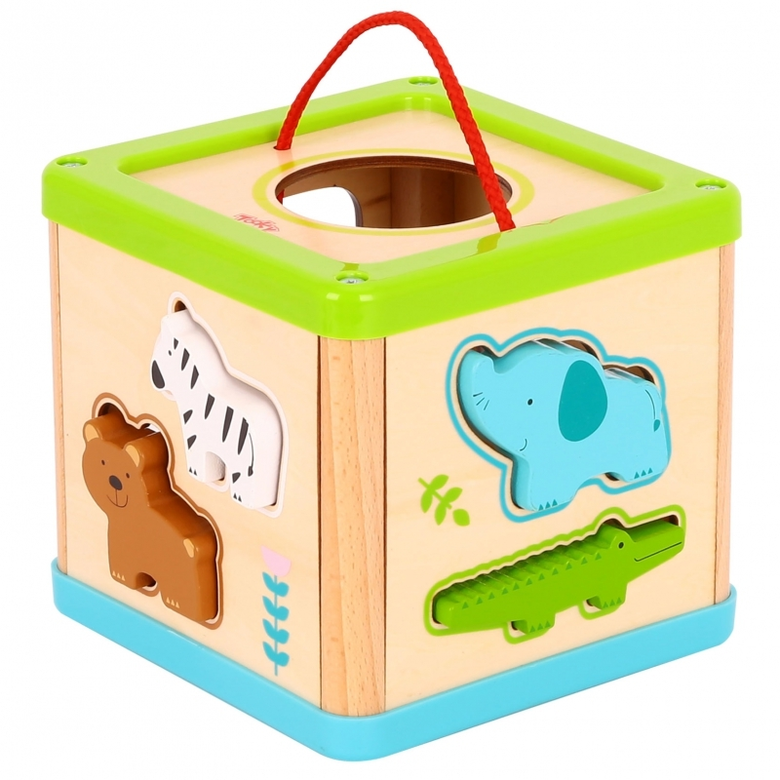 Дървено кубче за сортиране с животни от Tooky toy