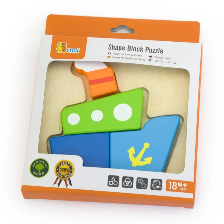 Детски пъзел Кораб – дървен пъзел за бебета и малки деца VIGA Toys