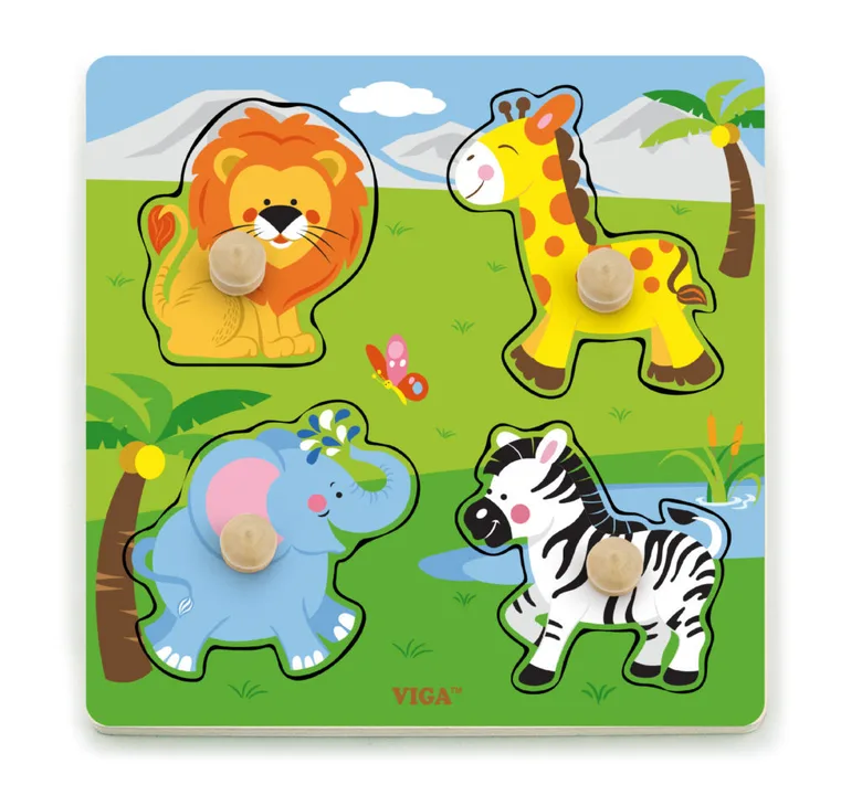 Детски плосък пъзел с дивите животни от Viga toys