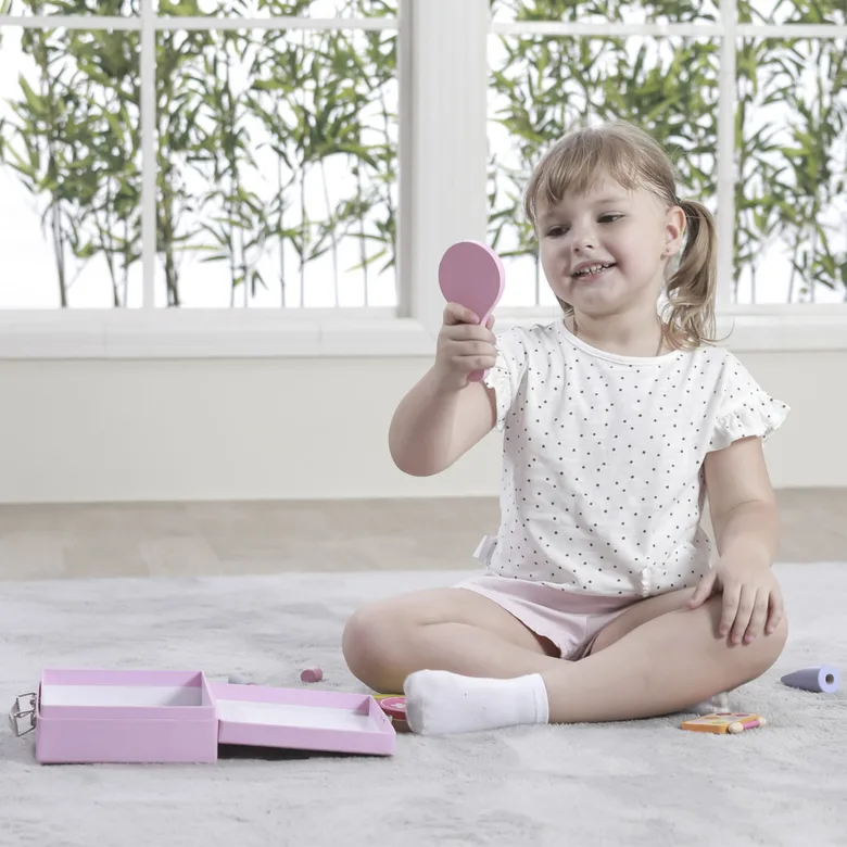 Детски козметичен комплект за разкрасяване Viga Toys – дървен комплект за грим и ролеви игри