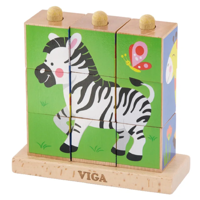 Детски пъзел от дървени кубчета - Сафари - Viga toys