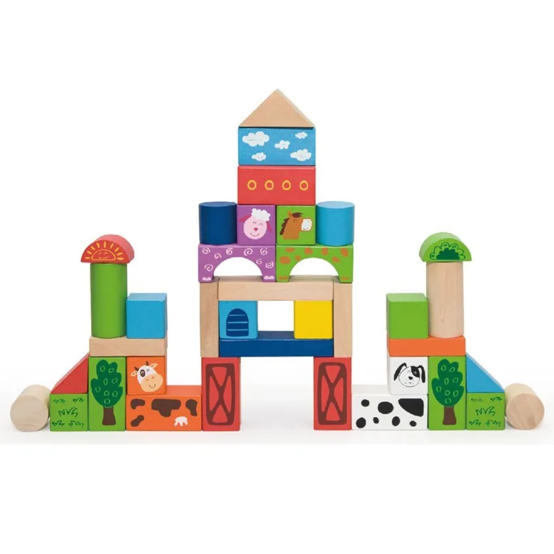 Дървен конструктор от 50 части Фермата от Viga toys