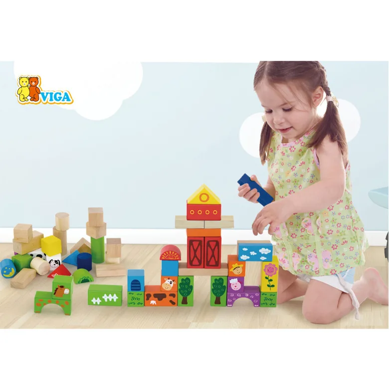 Дървен конструктор от 50 части Фермата от Viga toys