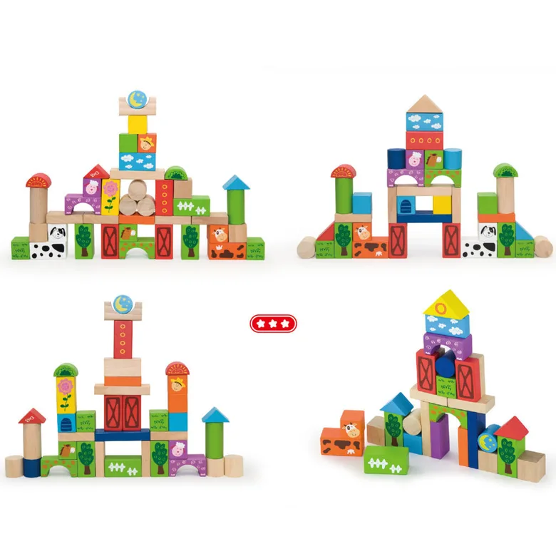 Дървен конструктор от 50 части Фермата от Viga toys