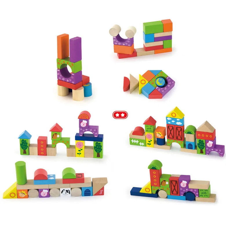 Дървен конструктор от 50 части Фермата от Viga toys