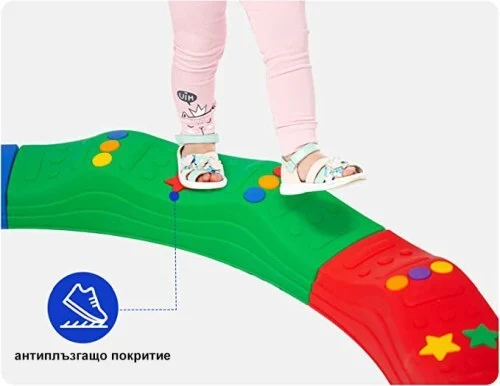 Комбинирана цветна пътека за баланс MAXIMA, С 8 прави, 8 извити големи платформи и 4 малки платформи