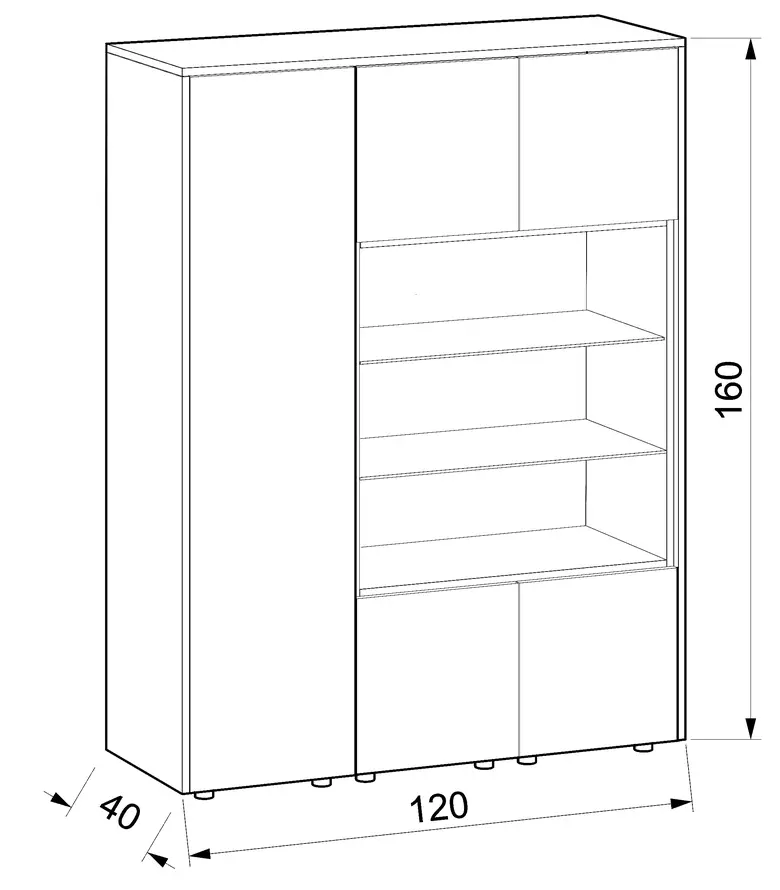 Офис Библиотека Класик – 3 рафта, 5 врати – 120 х 40 х 160 см