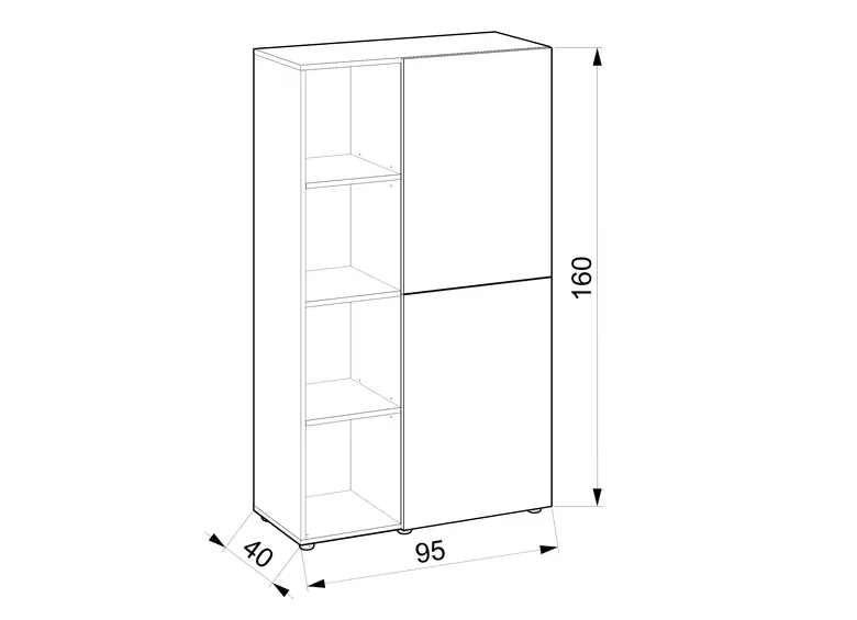Офис Библиотека Модерна – 4 рафта, 2 врати – 95 х 40 х 160 см
