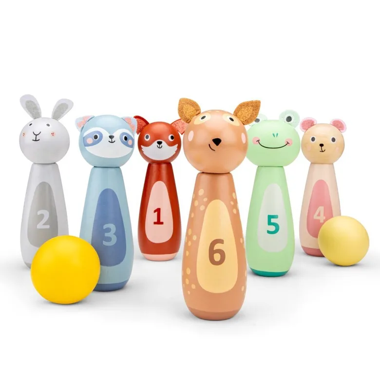 Дървен боулинг с животни New Classic Toys