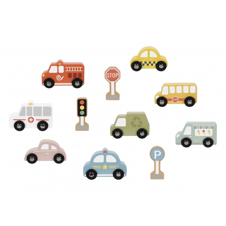 Комплект автомобили с пътни знаци Tooky Toy