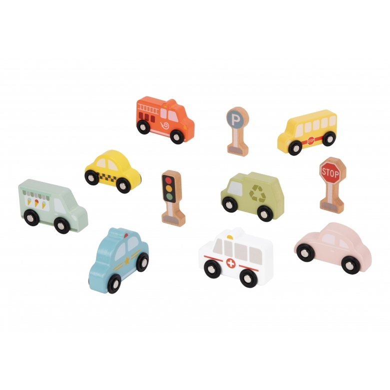 Комплект автомобили с пътни знаци Tooky Toy