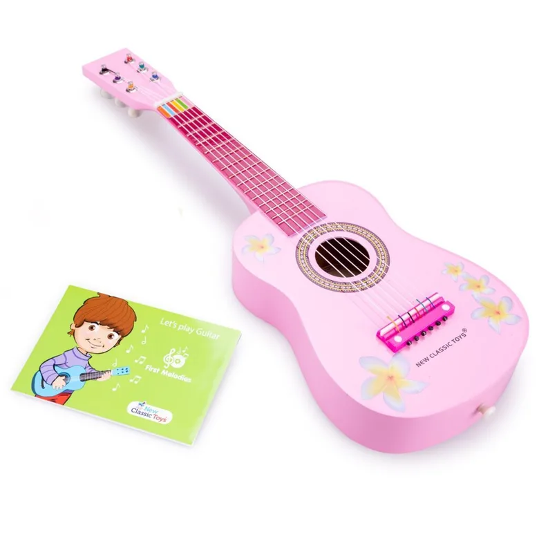Дървена розова китара с цветя от New classic toys