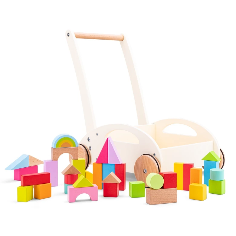 Дървена проходилка - уокър с конструктор - New classic toys