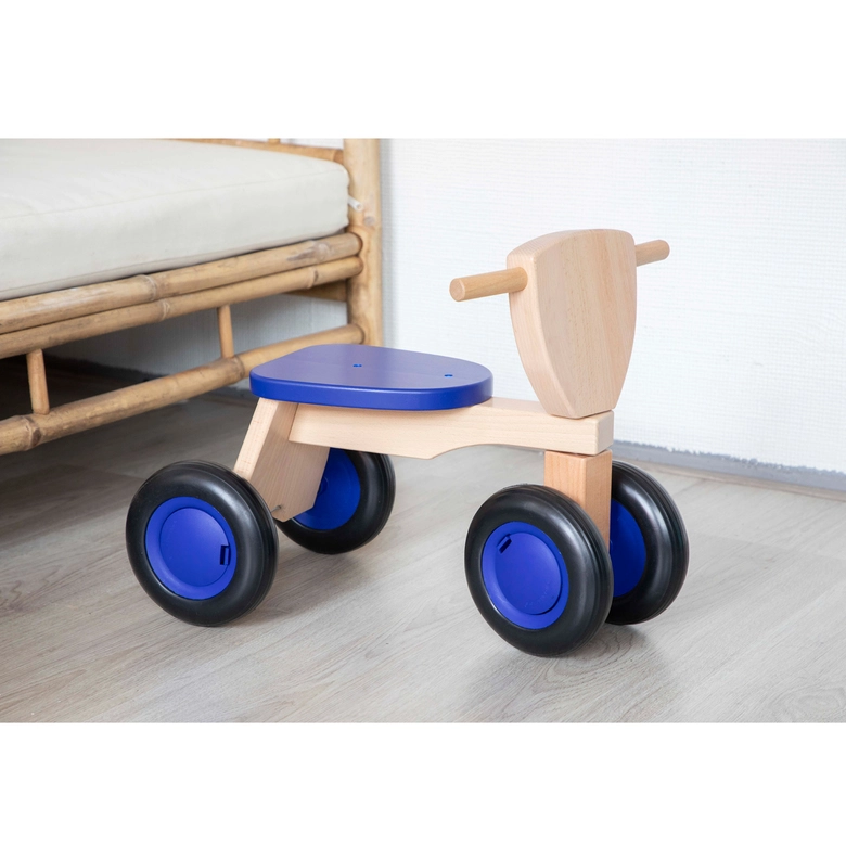 Дървено колело за бутане в синьо от New classic toys