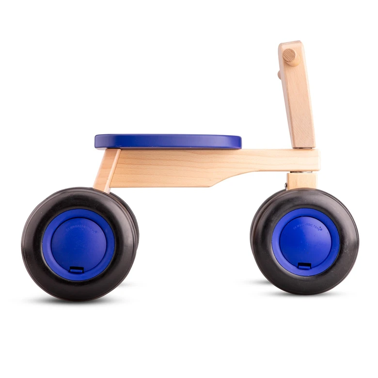Дървено колело за бутане в синьо от New classic toys