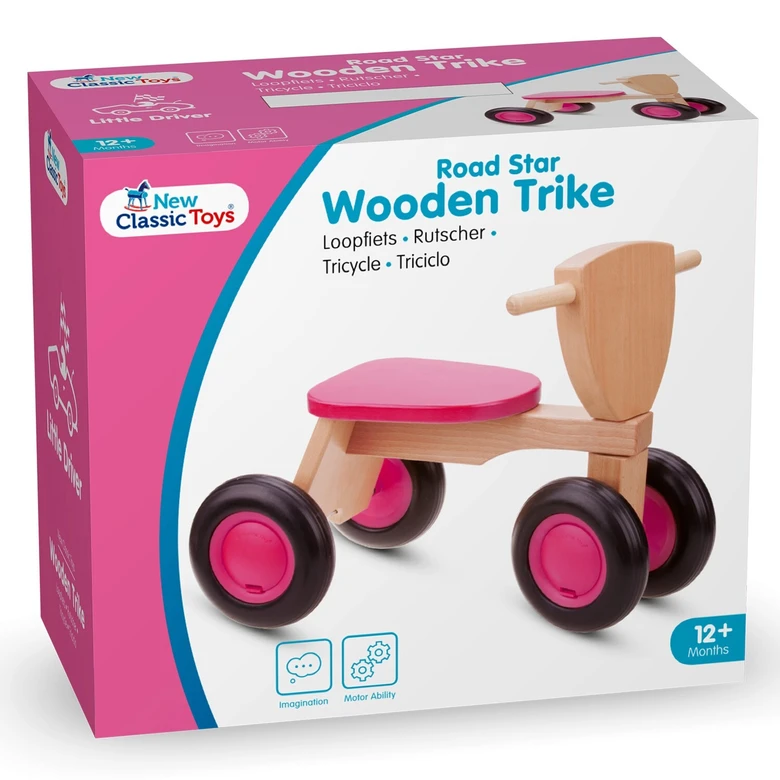Детско дървено колело за бутане в розово от New classic toys