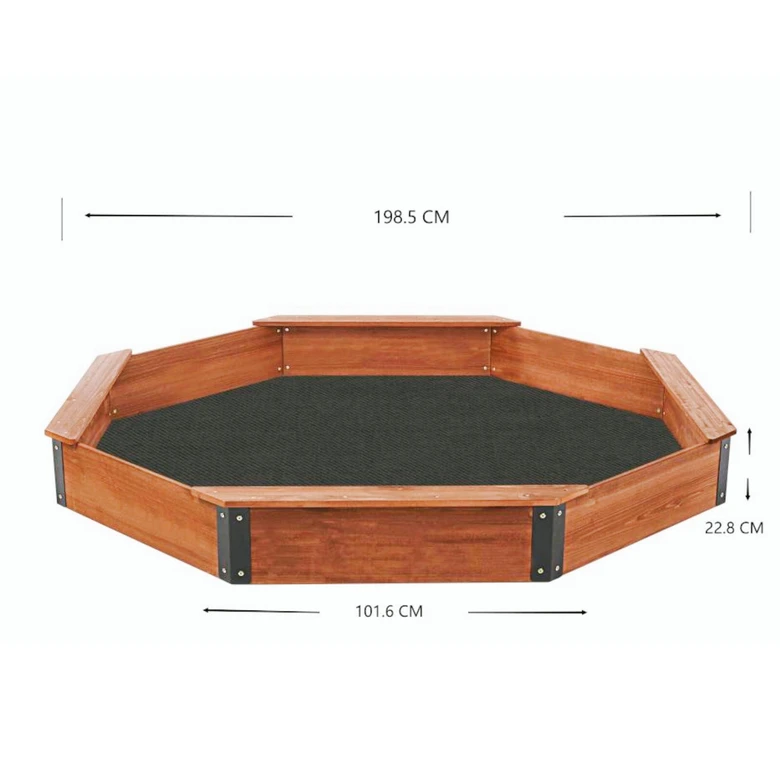 Голям Детски Пясъчник GINGER HOME, Дървен OCTAGON, Водоустойчиво Покривало, 199х199х23 см.