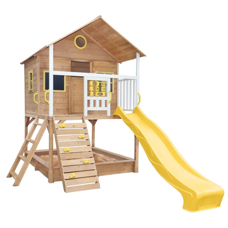 Голяма Детска Къща Ginger Home с Пясъчник и Пързалка, за Игра на Открито в Двора и Градината, Дървена, 258х271.5х291 см.