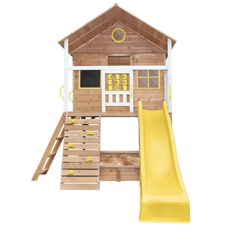 Голяма Детска Къща Ginger Home с Пясъчник и Пързалка, за Игра на Открито в Двора и Градината, Дървена, 258х271.5х291 см.