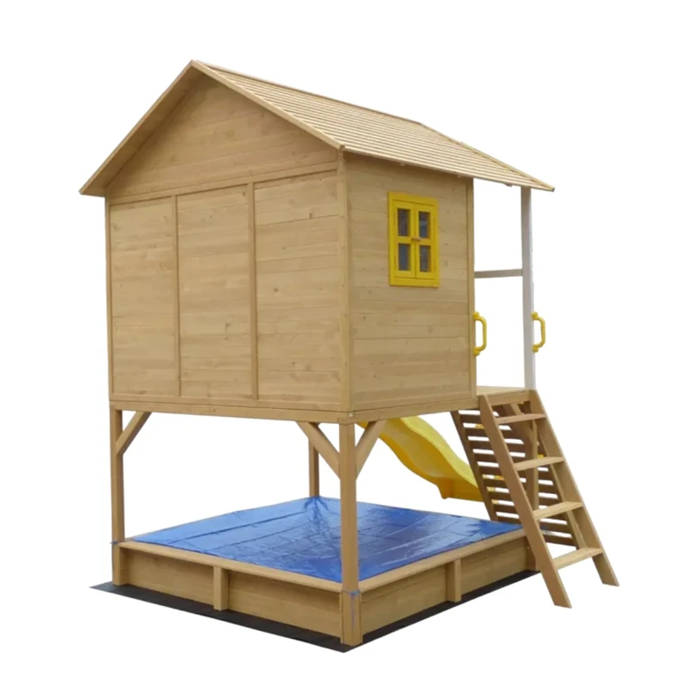 Голяма Детска Къща Ginger Home с Пясъчник и Пързалка, за Игра на Открито в Двора и Градината, Дървена, 258х271.5х291 см.