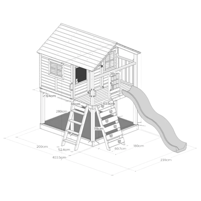 Голяма Детска Къща Ginger Home с Пясъчник и Пързалка, за Игра на Открито в Двора и Градината, Дървена, 258х271.5х291 см.