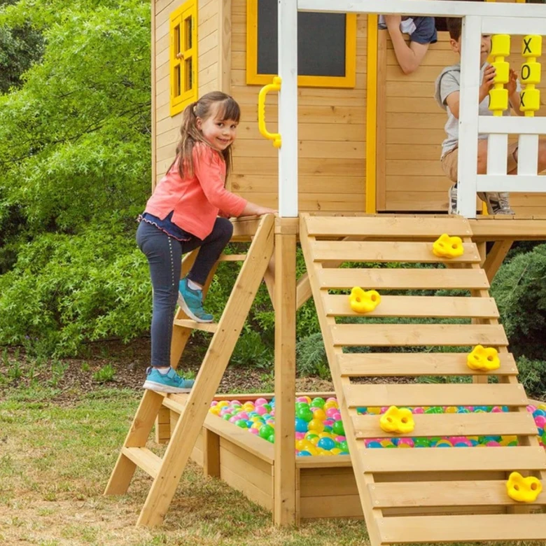 Голяма Детска Къща Ginger Home с Пясъчник и Пързалка, за Игра на Открито в Двора и Градината, Дървена, 258х271.5х291 см.