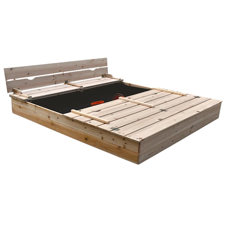 Голям Детски Пясъчник с Пейки и Сгъваем Капак Ginger Home 157x157x21см, Дървен