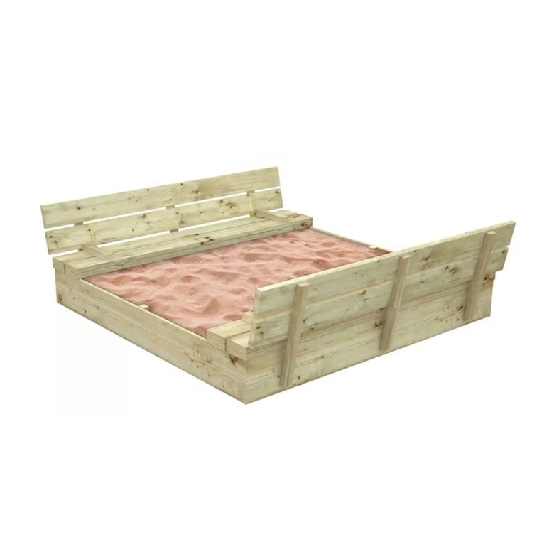 Голям Детски Пясъчник с Пейки и Сгъваем Капак Ginger Home 157x157x21см, Дървен